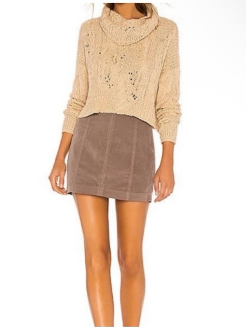 {Free People} Modern Femme Corduroy Mini Skirt Cream White  NWOT